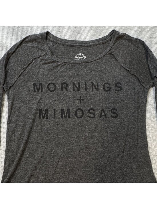 Well Worn Tops - Mornings + Mimosas Graphic Long Sleeve Top Sz XS Dark Gray Relaxed by Well Worn